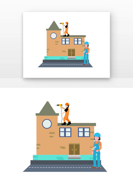 灰色马路扁平工人装修粉刷元素图片下载