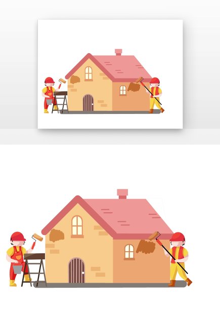 卡通工人装修房屋图片下载
