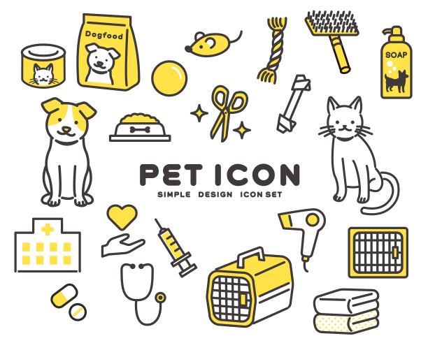 简单和可爱的狗和猫和玩具和矢量插图图标集的动物医院/宠物/修剪/医院图片下载