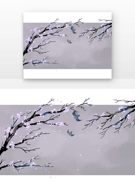 工笔画国风树枝树木花卉鸟元素图片下载