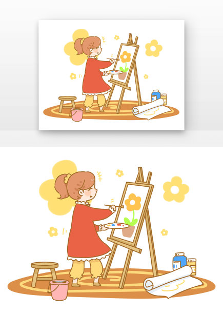 儿童绘画教育画画画板人物元素图片下载