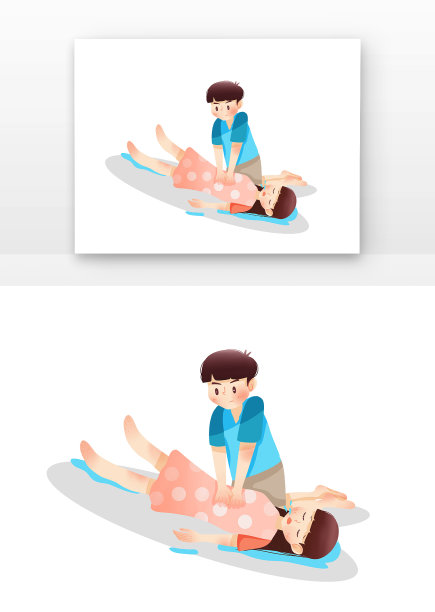 卡通男孩救助落水女孩图片下载