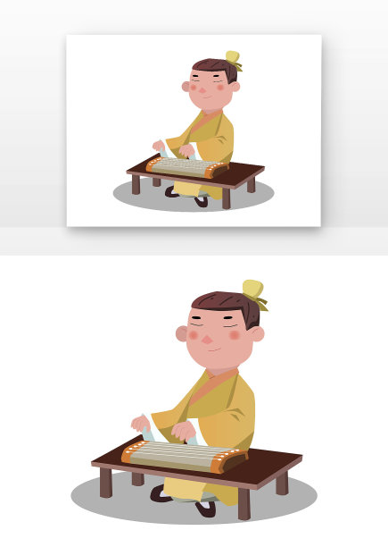 弹琴的古人卡通插画图片下载