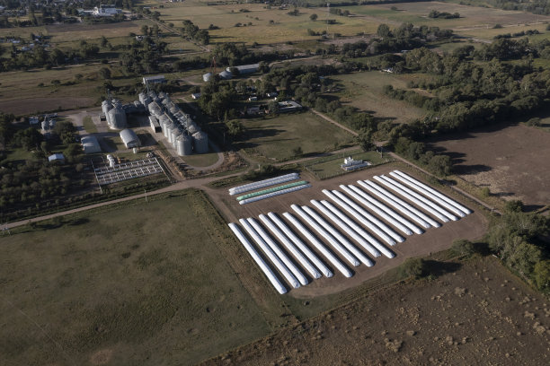 筒仓袋装满大豆，拉潘帕省，巴塔哥尼亚，阿根廷。图片下载