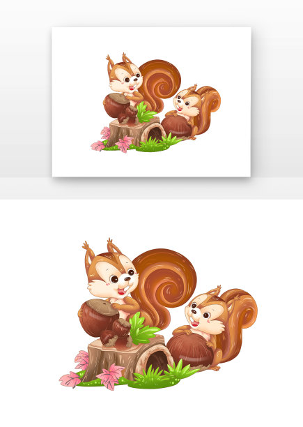 小动物小松鼠们准备过冬榛子坚果图片下载