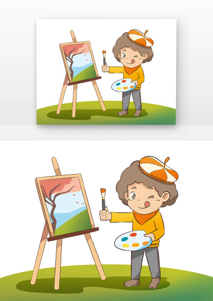 儿童在画架前画画图片下载