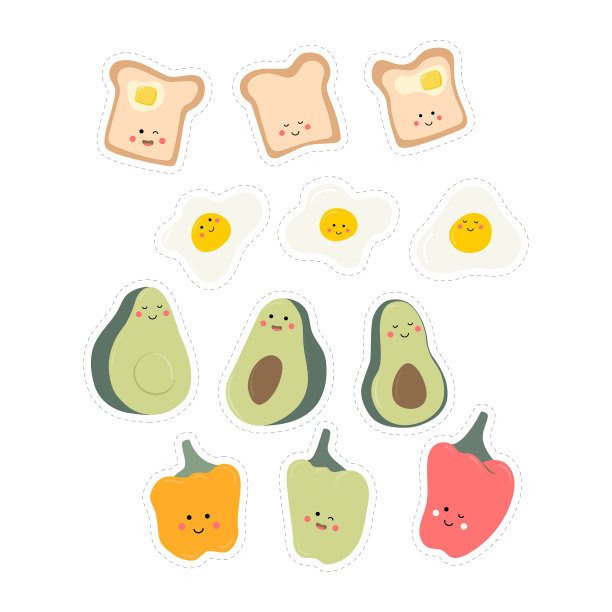 一套可爱的健康早餐食品卡图片下载