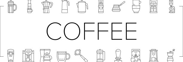 咖啡机和附属图标设置图片下载