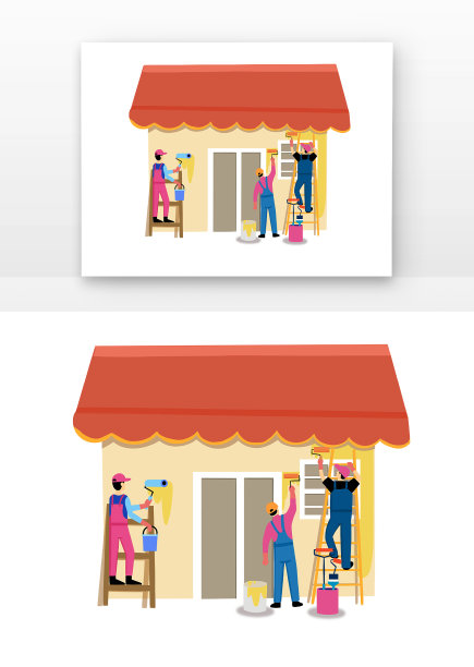 扁平工人装饰粉刷元素图片下载