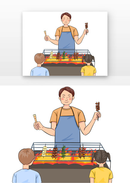 烧烤在烧烤的摊位男孩烧烤美食图片下载