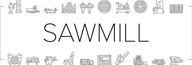 锯木厂削减服务收集图标集图片下载