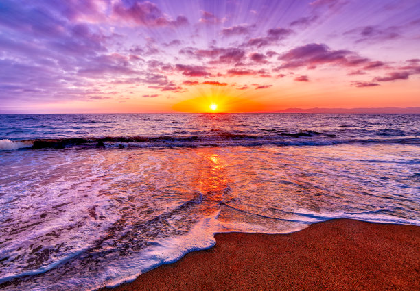 日落海洋灵感自然景观太阳射线图片下载