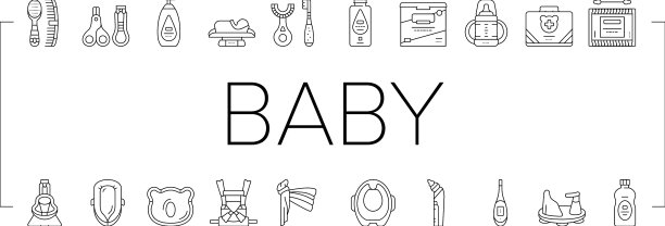 婴儿配件和设备图标集图片下载