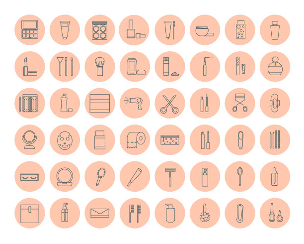 化妆品化妆和卫生线图标集图片下载