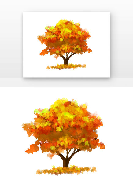 唯美立秋水彩秋天的树元素图片下载