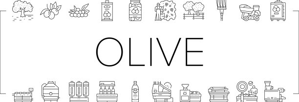 橄榄生产和收获图标集图片下载