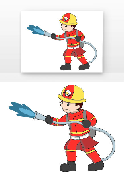 可爱消防员拿水枪灭火图片下载