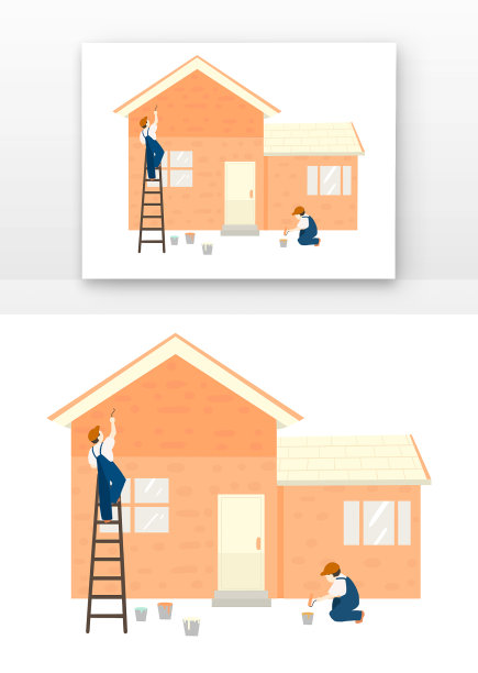 扁平矢量装修粉刷房屋人物图片下载