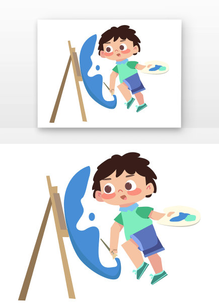 画画的男孩卡通插画图片下载