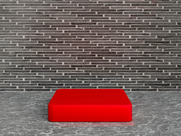 红色产品展示平台，混凝土地面，砖墙背景图片下载