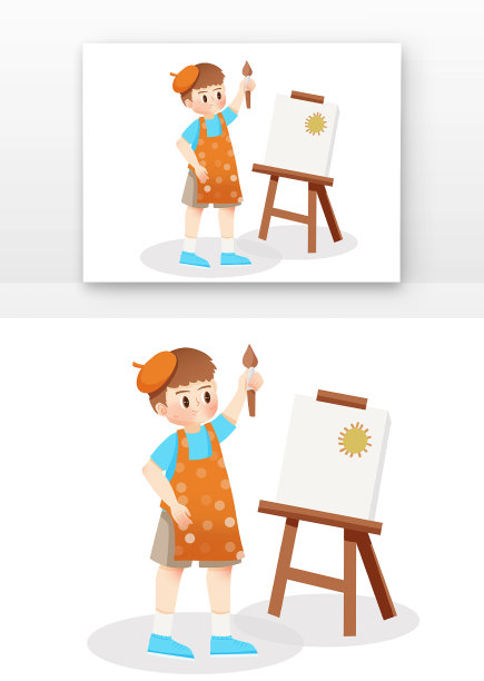 儿童小画家在画板上画画图片下载