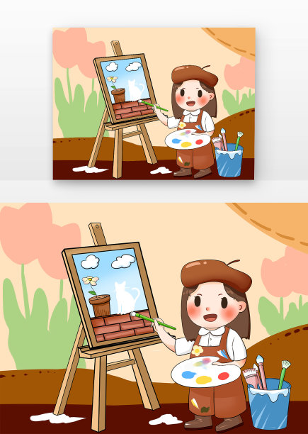 可爱小女孩画画图片下载