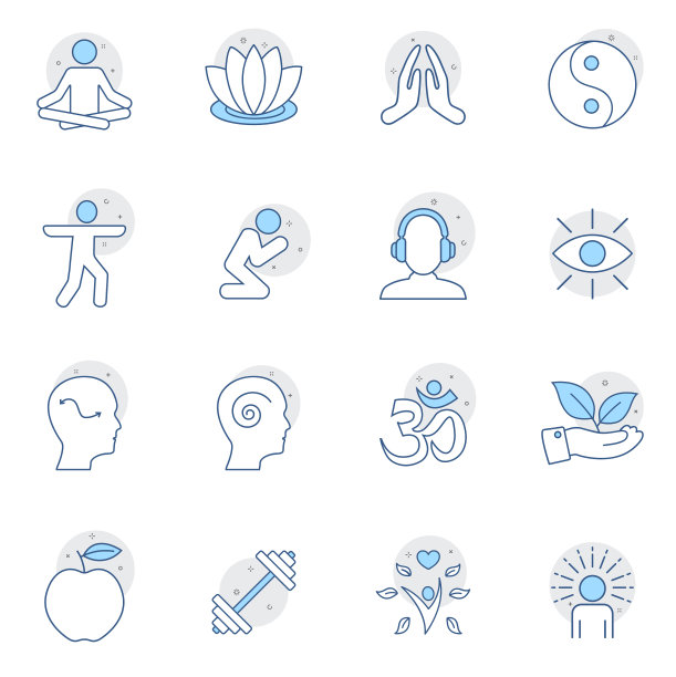冥想练习和瑜伽线图标设置图片下载
