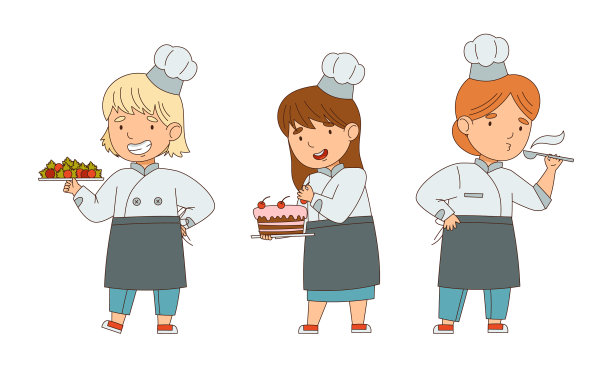 小女孩厨师戴着白色的帽子和夹克图片下载