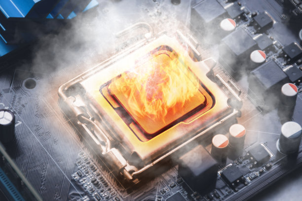 火焰点燃了主板上的计算机处理器图片下载