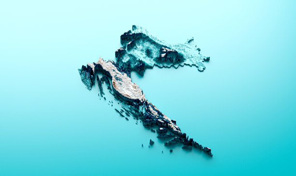 克罗地亚地形图克罗地亚高程着色光谱阴影浮雕图三维插图图片下载