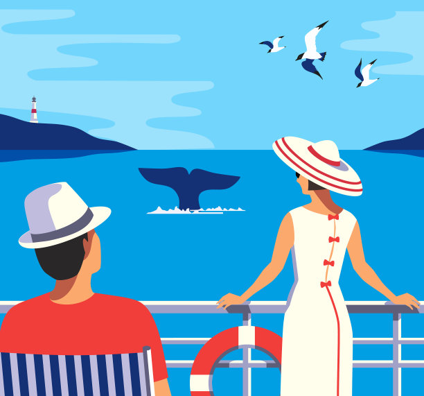 人们看鲸鱼尾巴在海洋平面海报图片下载