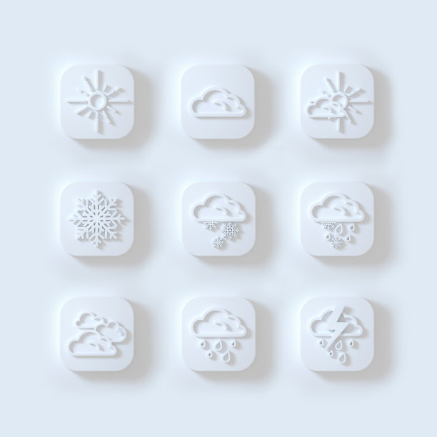 一组白色背景的白色3d渲染气象图标。图片下载