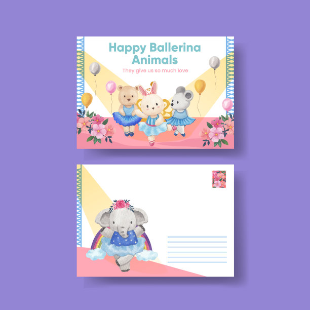 明信片模板与仙女芭蕾舞女动物图片下载
