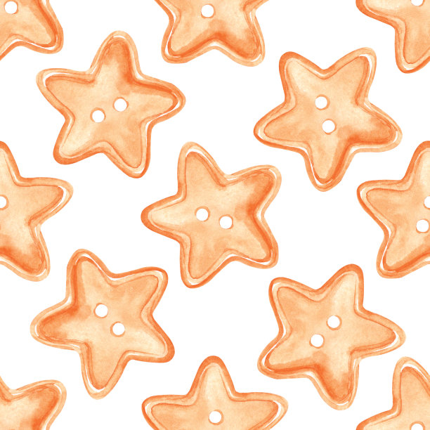 水彩橙色星星按钮在白色背景上无缝图案图片下载