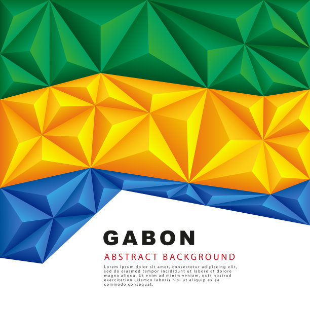 加蓬的多边形旗矢量插图。抽象背景以色彩斑斓的绿、黄、蓝条纹的形式呈现图片下载
