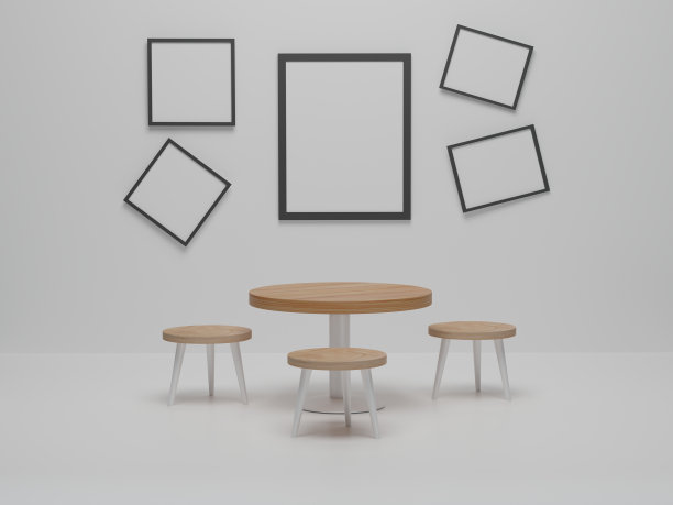 在餐厅用木椅和桌子模拟相框图片下载