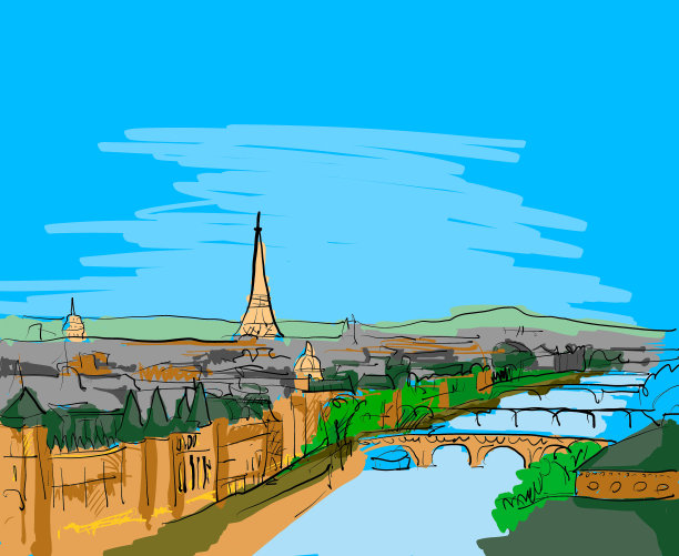 巴黎街头的风景画图片下载