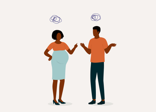 沮丧的黑人怀孕妻子对她的丈夫生气。图片下载