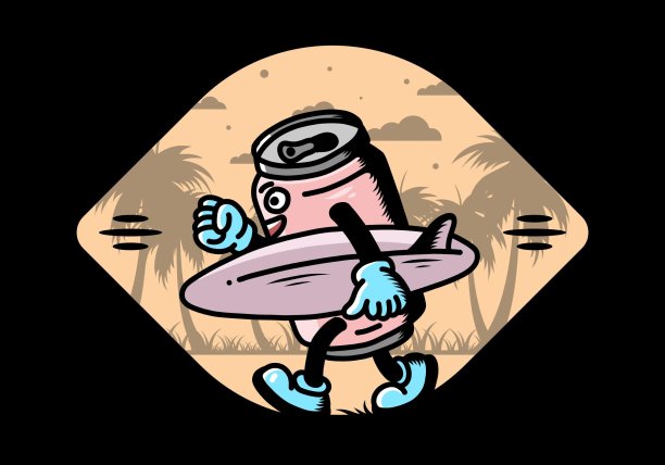 举着冲浪板的饮水罐的插图图片下载