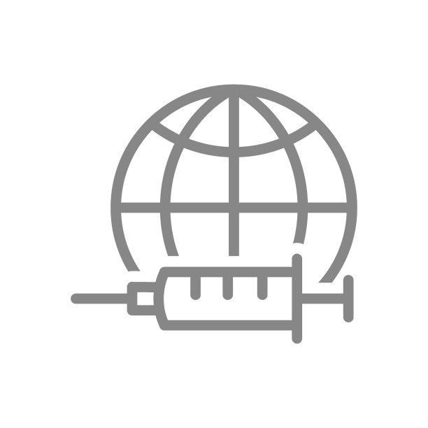 医疗注射器和地球线图标。世界疫苗接种，人口疫苗接种统计，注射符号图片下载