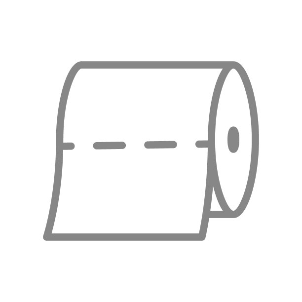 卷餐巾纸在水平位置线图标。纸卷、餐巾纸、可撕扯条、卫生用品标志图片下载