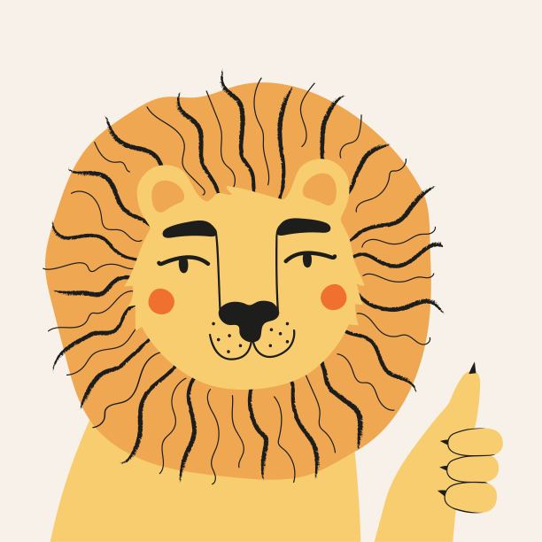 矢量插图与有趣的狮子显示大拇指图片下载