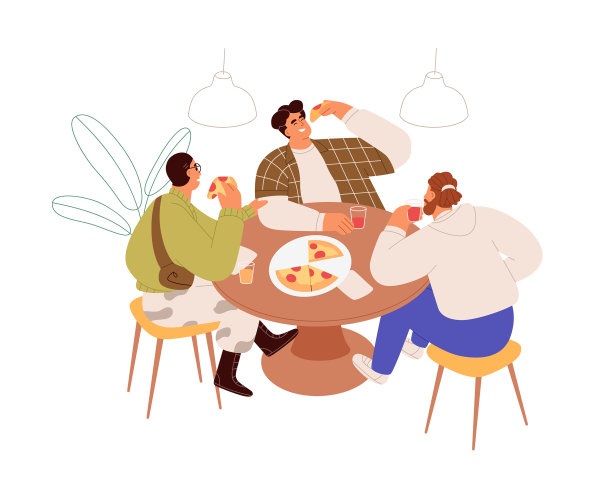 人们在餐桌上吃披萨，朋友们图片下载