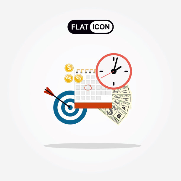 时钟，日历，目标，金钱。业务策略的概念。平面设计时尚。时间管理。截止日期，平面风格规划矢量插图。图片下载
