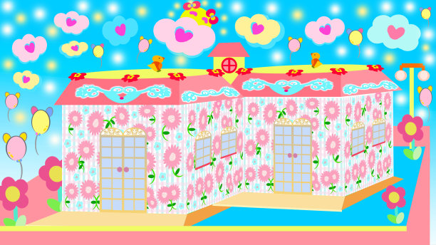 明亮天台天井彩色卡通插画2022图片下载