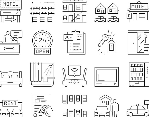 汽车旅馆舒适服务集合图标设置图片下载