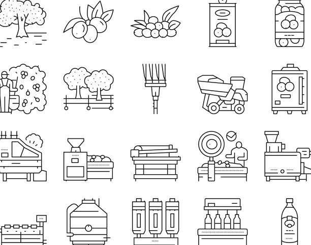 橄榄生产和收获图标集图片下载