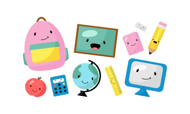 设置了有趣的学校角色。卡通风格。矢量插图。孤立在白色背景上。图片下载