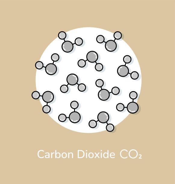 米色背景上的二氧化碳二氧化碳飞行分子。化学元素。零碳排放足迹，二氧化碳中和，减少温室气体排放，停止空气污染，全球变暖的概念。图片下载