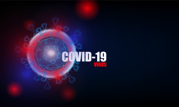 黑色背景与细菌和铭文冠状病毒COVID-2019蓝色摘要散景光背景矢量设计。图片下载